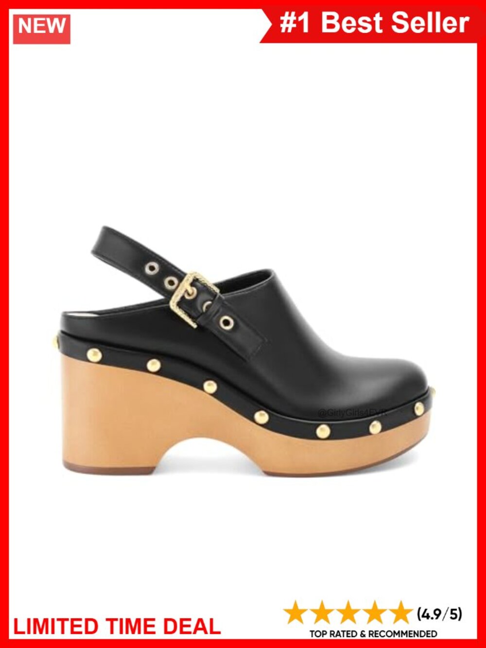 Faux Leather Studded Clogs Closed Toe Slip On Platform Mules Wedge Heel Buckle